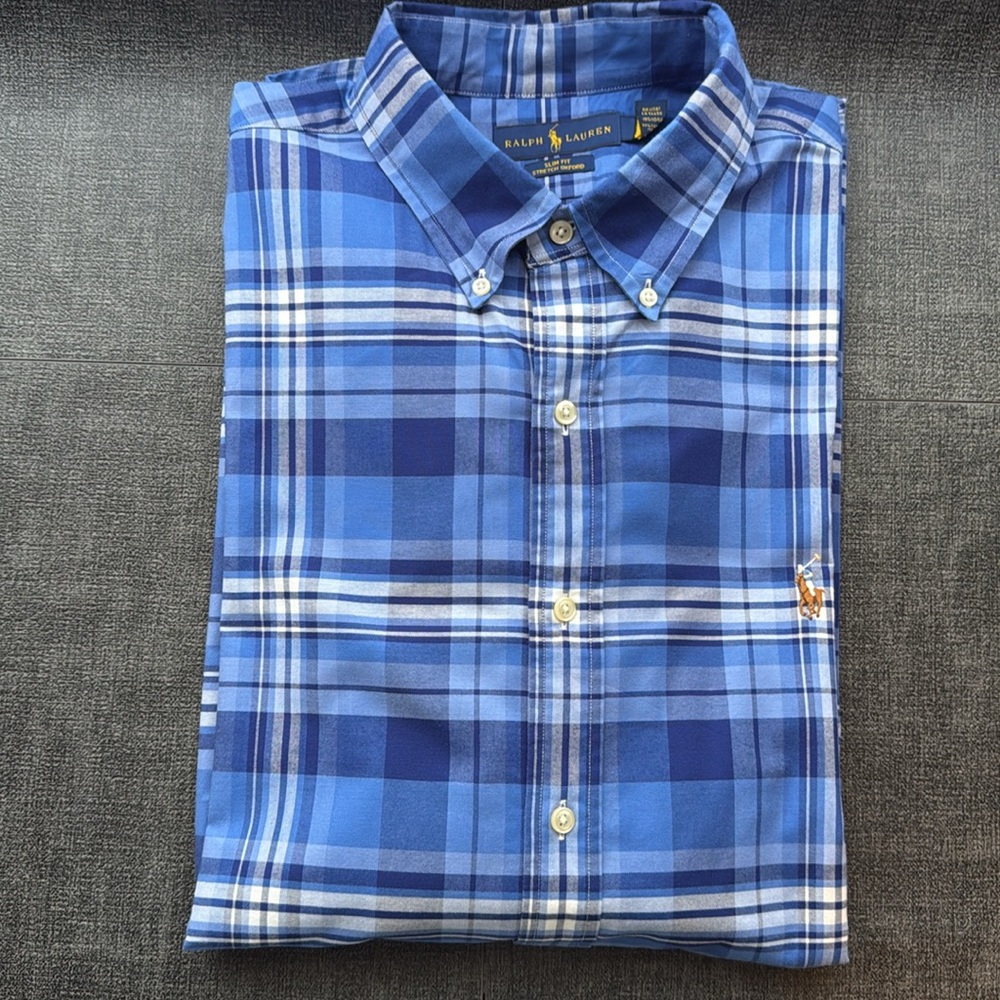 Ralph Lauren Men's Blue Checkered LS Shirt - XL